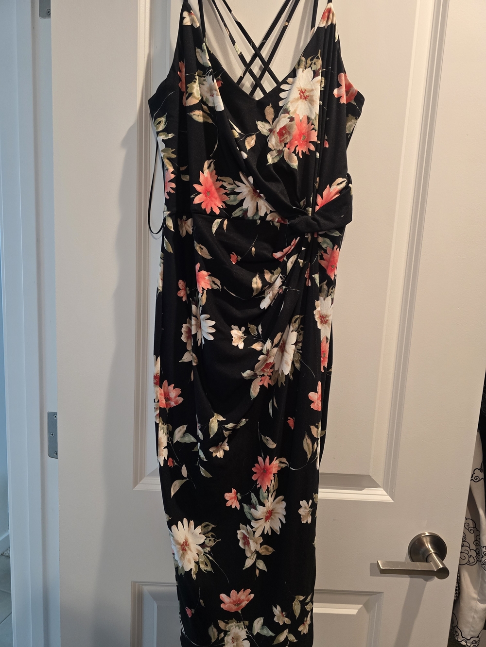 nine britton Black Floral Knot-Front Strappy Midi Dress
